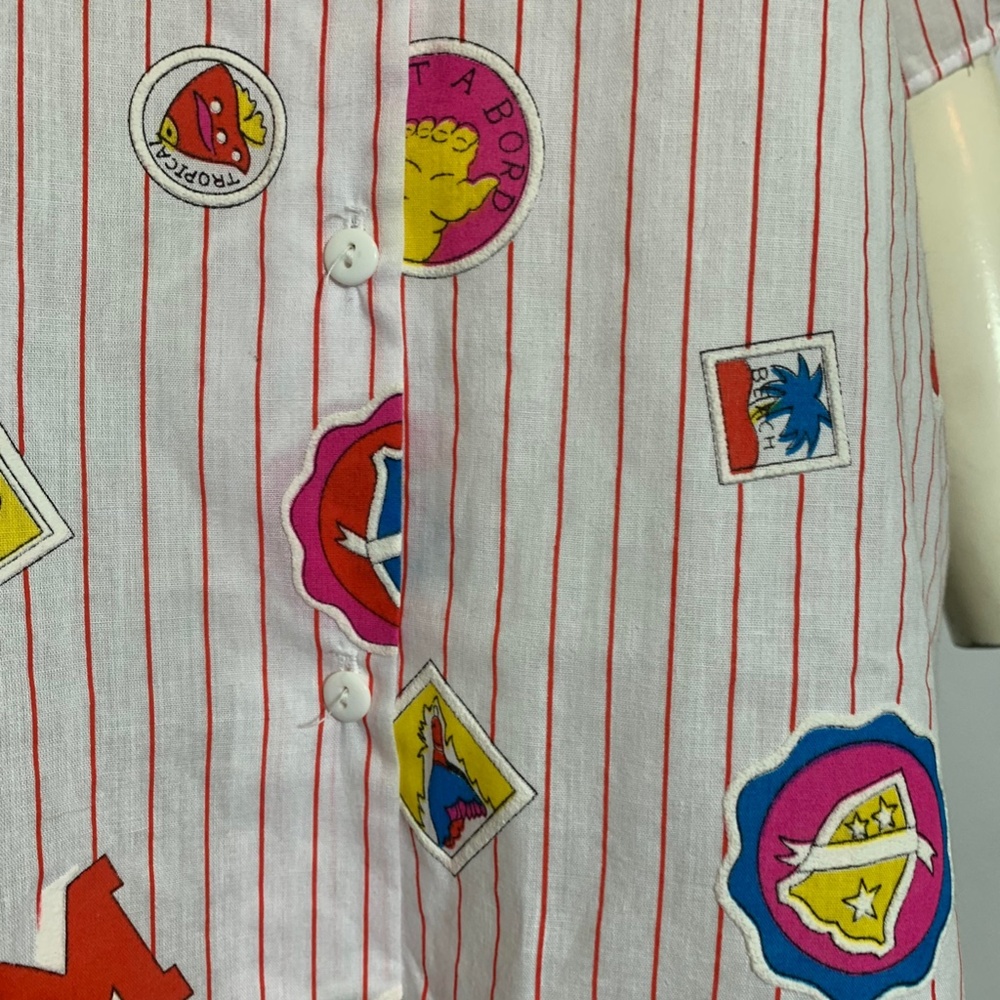 Iconic Vintage 1980s Patchwork Print Striped Cott… - image 4